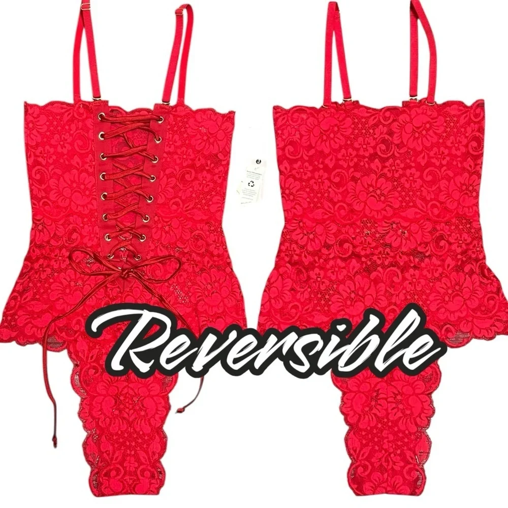 NWT $98 We Are HAH X Free People Spinster Reversible Bodysuit XS Siren Red Top